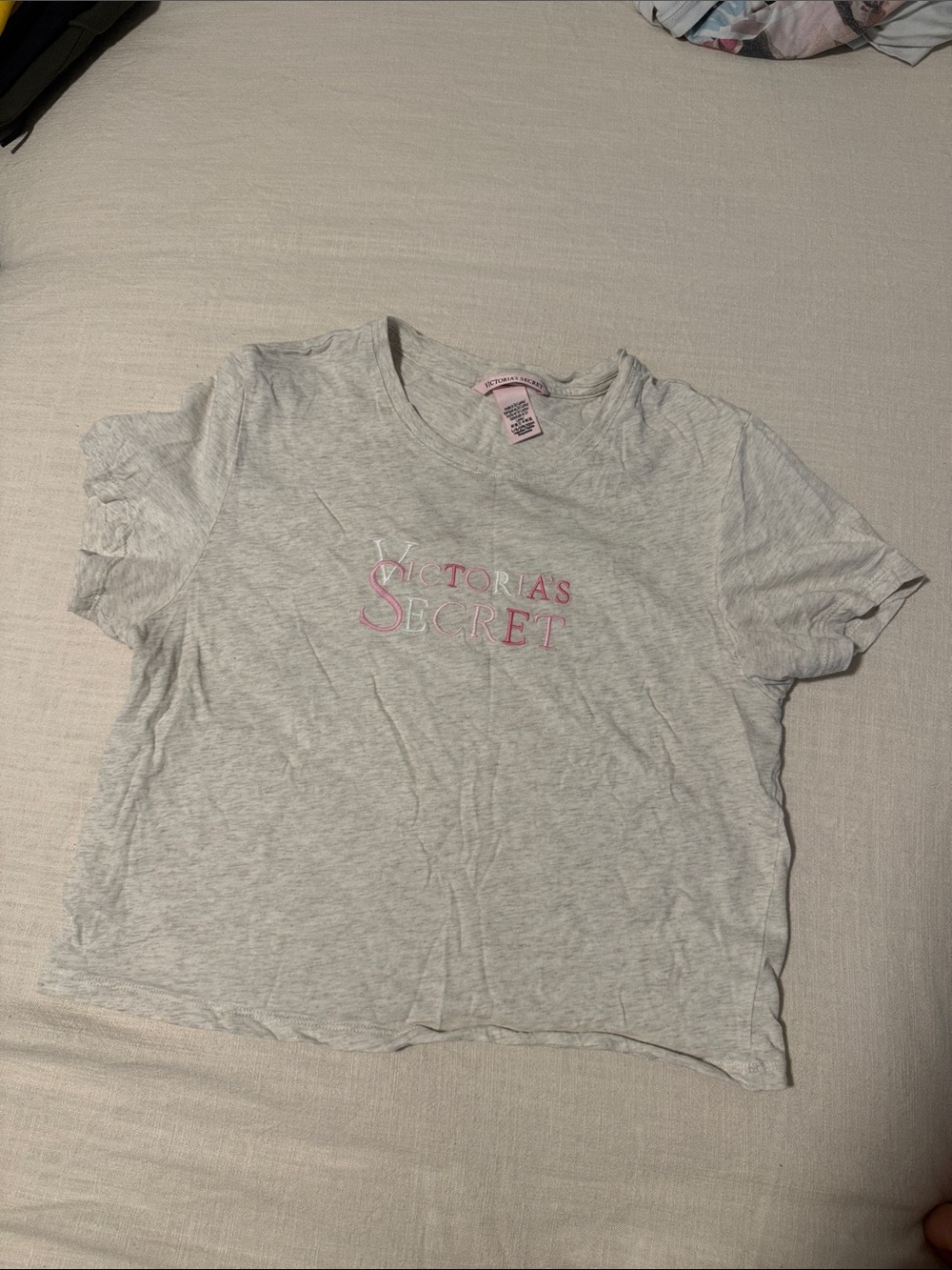Victoria's Secret Light Gray Tee with Pink Logo